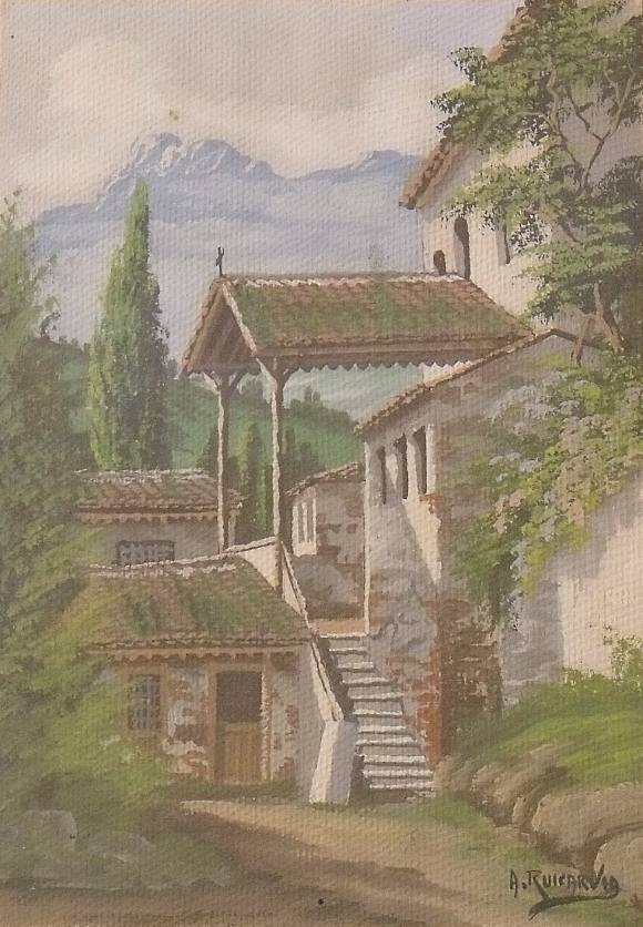 Antonio Ruicarvia. Watercolor on paper. Peaks of Europe. Hand signed. 43x33cm. 32x22cm.