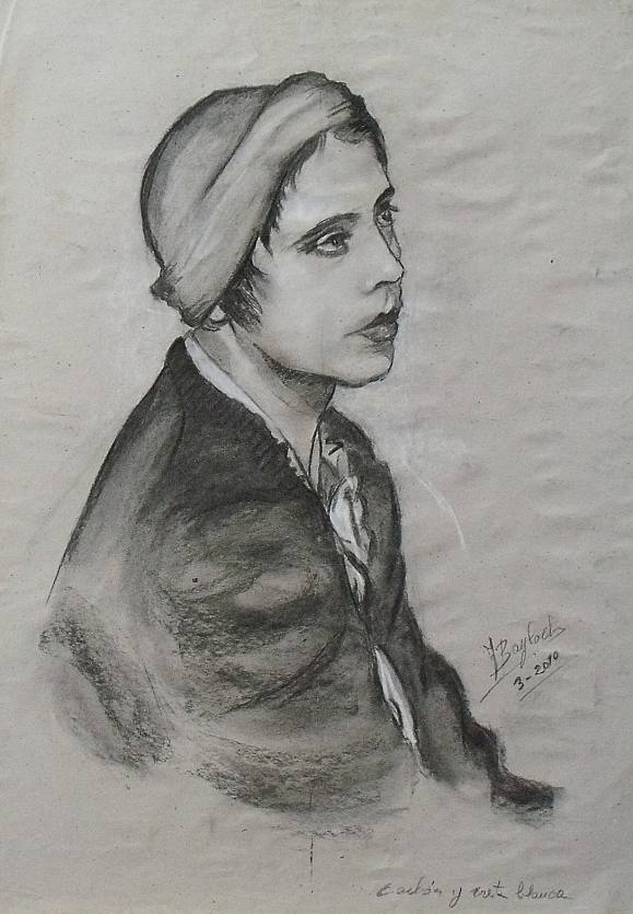 Isabel Baylach. Charcoal drawing and white chalk on paper 