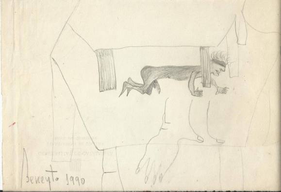 Antonio Beneyto. Pencil drawing on paper. 1990. Hand signed. 24x16.5cm. Surrealism.