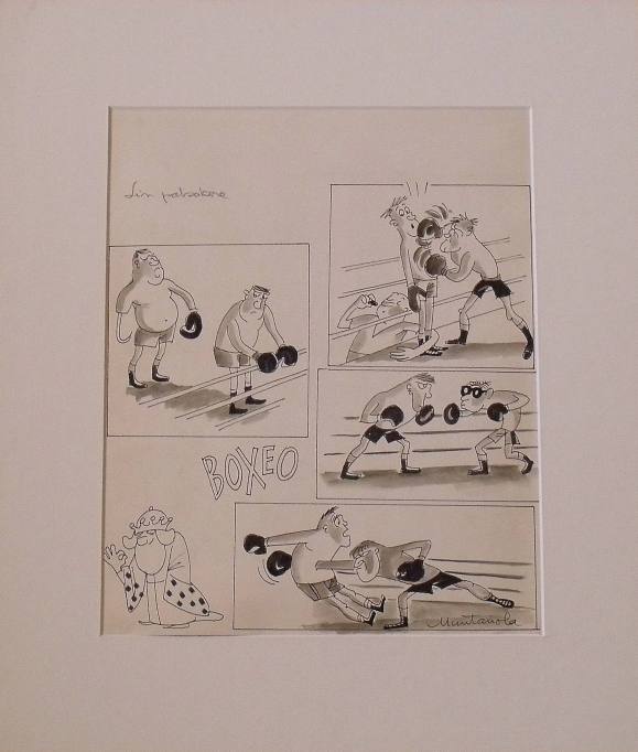 Joaquim Muntañola. “Boxing” ink drawing. Hand signed.