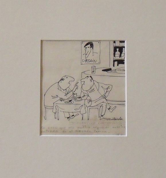 Joaquim Muntañola. Ink drawing. ”Blunt dialectic. Urtain.” Hand signed.