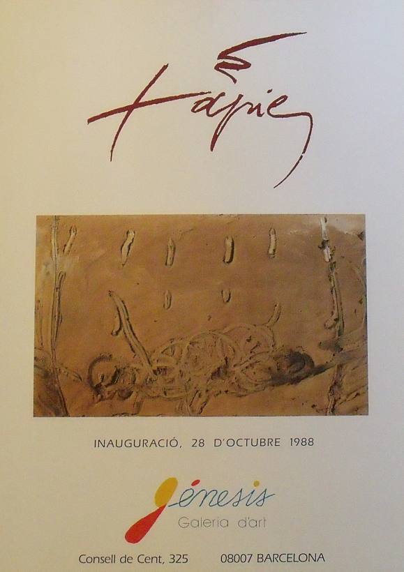 Antoni Tapies. 1988 Exhibition Poster. Génesis Art Gallery. Barcelona. 60x44 cm.