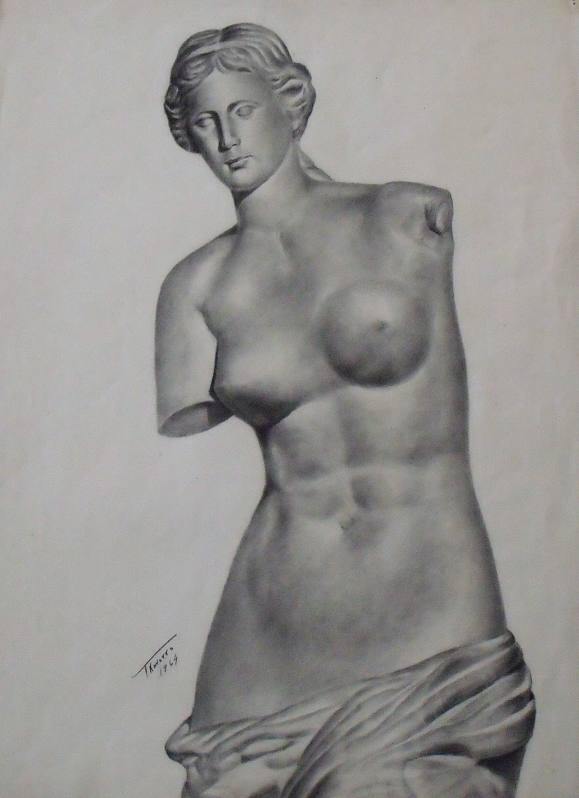 María Teresa Navarro. Charcoal drawing on paper. 