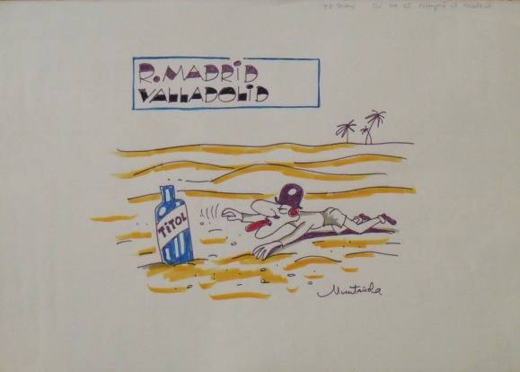Joaquim Muntañola. Marker drawing ”R. “Madrid Valladolid”. Hand signed. Soccer. 35x50cm.