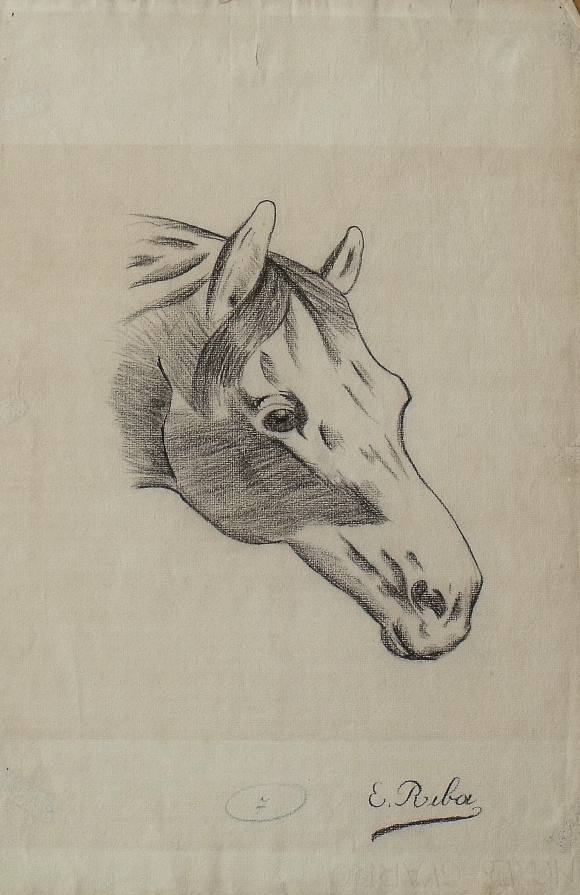E. Riba. Charcoal drawing on paper 
