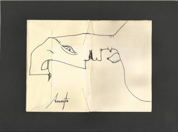 Antonio Beneyto. Ink and color drawing on paper. Surrealism. Hand signed. 14.5x20cm.