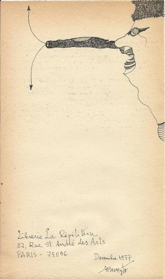 Antonio Beneyto. Ink drawing on paper. Surrealism. 1977. Hand signed. 18x10.5cm. Paris.