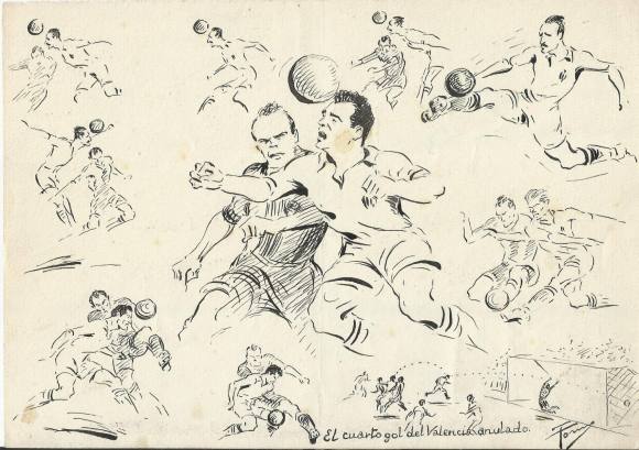 Federico Tormo Monzó. Ink drawing. 17x24 cm. Valencia C. F. 