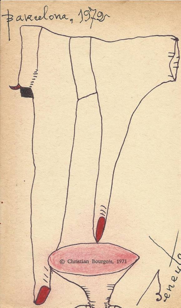 Antonio Beneyto. Ink and color drawing on paper. Surrealism. Hand signed. 1972. 18x10.5 cm.