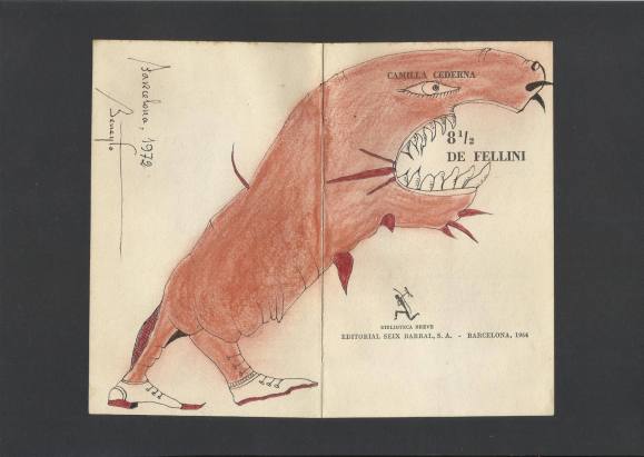 Antonio Beneyto. Ink and color drawing on paper. Surrealism. Hand-signed. 1972. 17.5 x 21.5 cm.