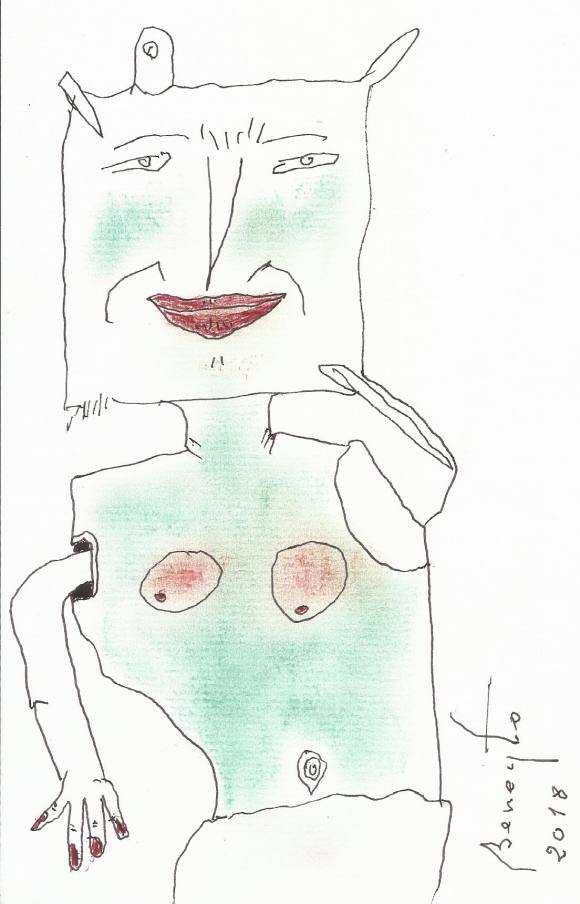 Antonio Beneyto. Ink and color drawing on paper. Surrealism. Hand-signed. 23 x 15 cm. 2018.