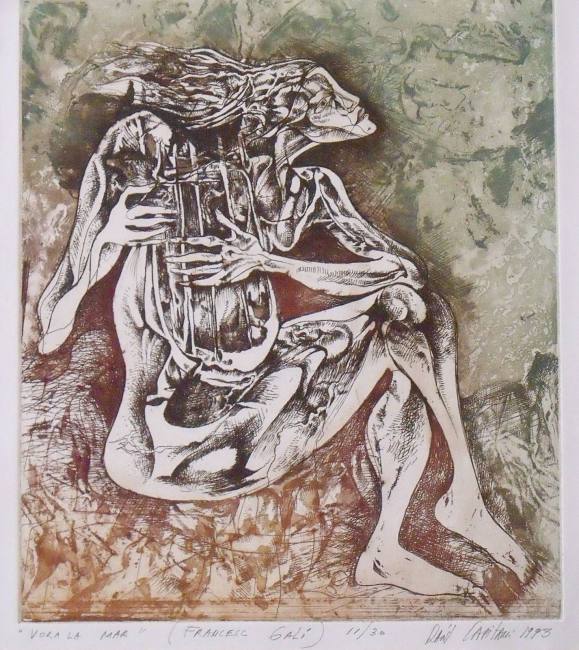 Raul Capitani. Engraving “Vora la mar”. Francesc Galí 1993. Hand signed. Numbered 11/30. 30x30 cm. Artist proof.