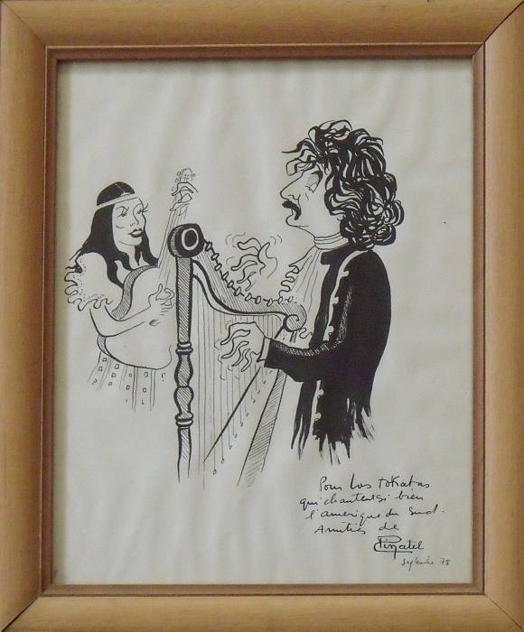 Pierre Pinatel. Caricature drawing. Ink on paper. 