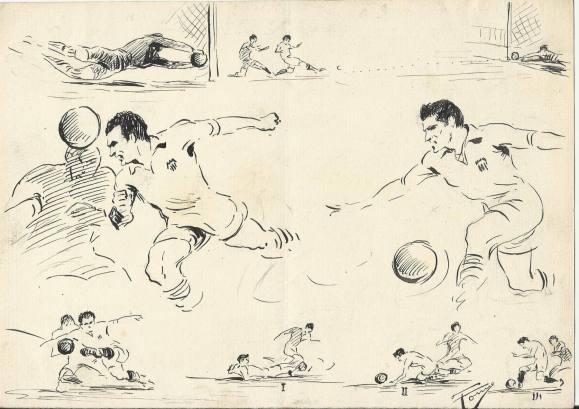 Federico Tormo Monzó. Ink drawing. Valencia C. F. 1950s. 