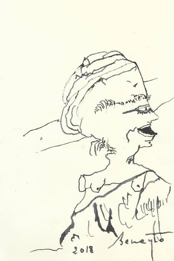 Antonio Beneyto. Ink drawing on paper. Surrealism. Hand-signed. 16.5 x 11 cm. 2018.