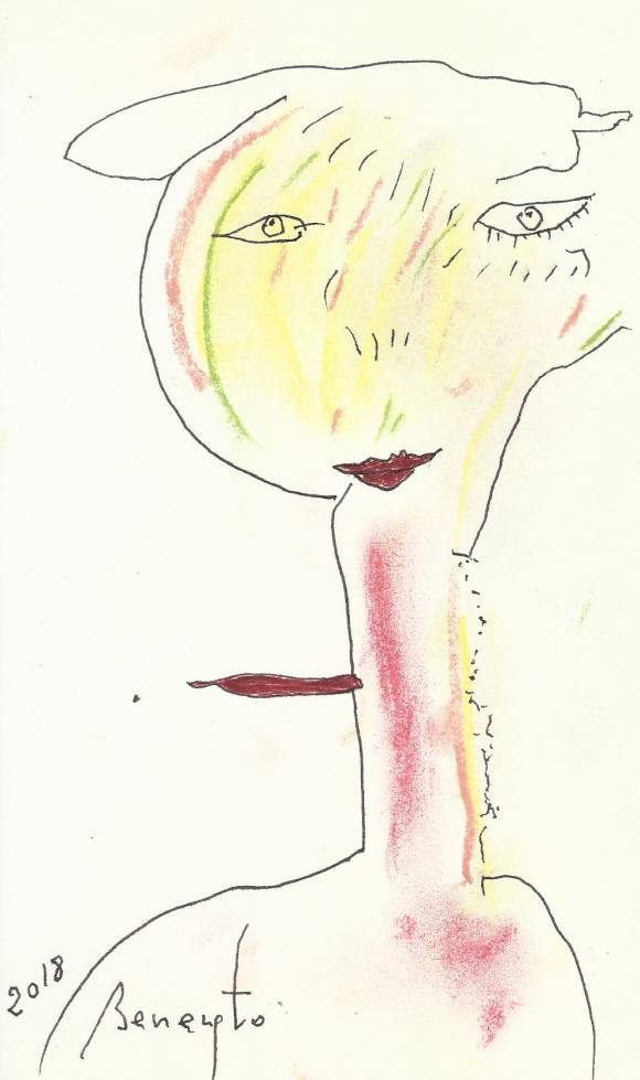 Antonio Beneyto. Ink and colored drawing on paper. Surrealism. Hand-signed. 21.5 x 13 cm. 2018.