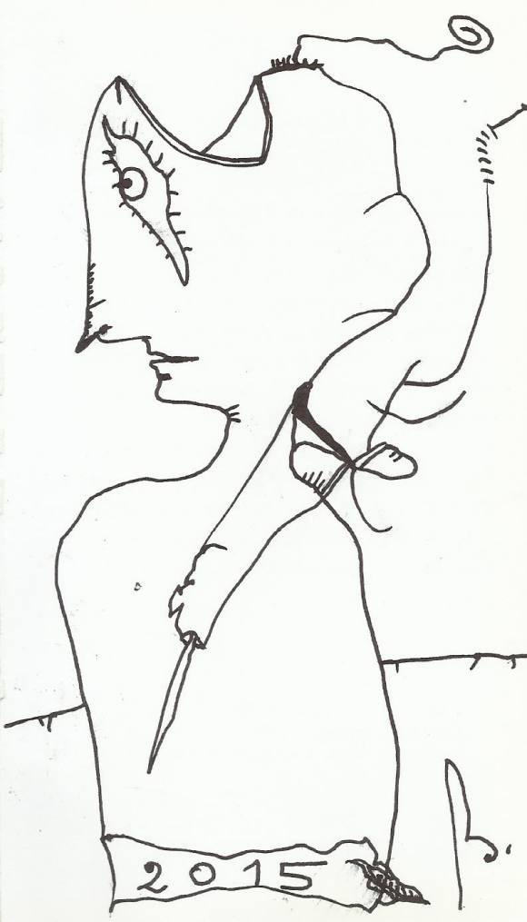 Antonio Beneyto. Ink drawing on paper. Surrealism. Hand-signed. 18 x 10.5 cm. 2015.