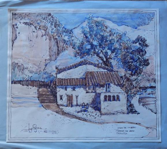 Carlos Enrique Lencinas Gómez. Ink and color on paper. “Casa de Campo. Pineda de Mar”. 1976. Hand-signed. The drawing measures 42 x 49 cm.