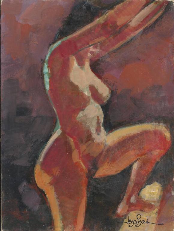 Carlos Enrique Lencinas Gómez. Oil on panel. “Female Nude”. Hand-signed. 22 x 16.5 cm.