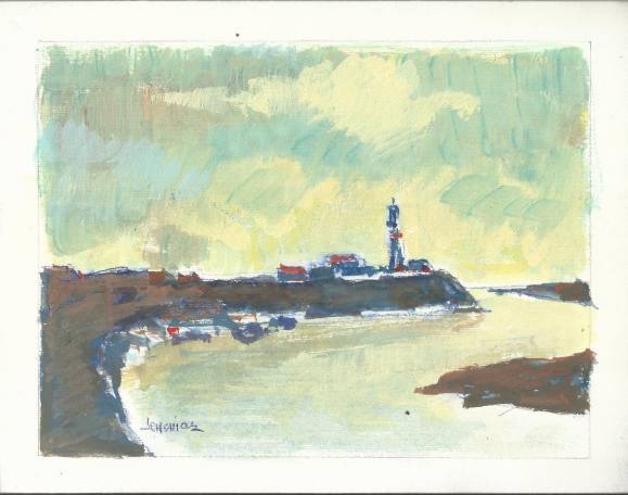Carlos Enrique Lencinas Gómez (1937-2018). Watercolor on paper. “Coastal landscape and lighthouse”. Hand-signed. 17 x 21.5 cm.