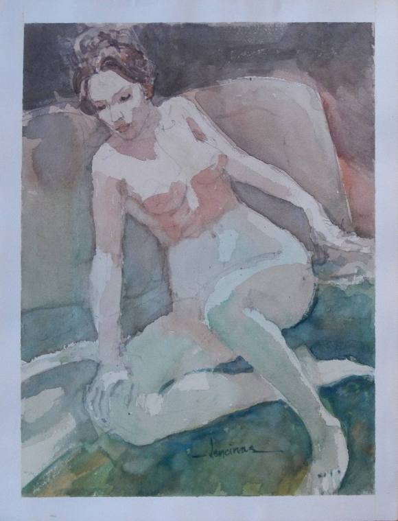 Carlos Enrique Lencinas Gómez. Watercolor on paper. “Female Nude”. Hand-signed. 32x25 cm.