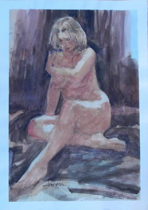 Carlos Enrique Lencinas Gómez. Watercolor on paper. “Female Nude”. Hand-signed. 35x25 cm.