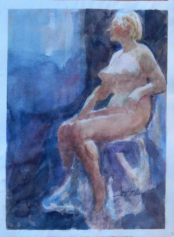 Carlos Enrique Lencinas Gómez. Watercolor on paper. “Female Nude”. Hand-signed. 38x28 cm.