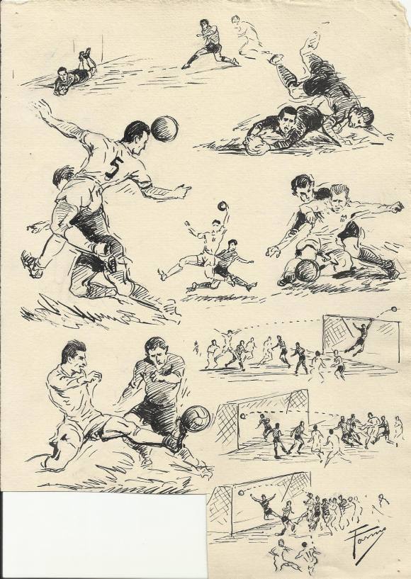 Federico Tormo Monzó. Ink drawing. Valencia C.F. 1950s. Football. 
