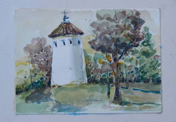 Carlos Enrique Lencinas Gómez. Watercolor on paper. “La Rinconada. Toledo”. Hand-signed. Mounted on foam board. 22 x 31 cm.