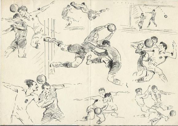 Federico Tormo Monzó. Ink drawing. Valencia C.F. 1940s. Football. 