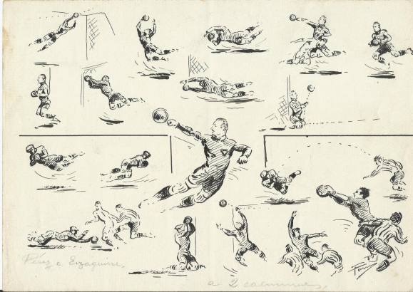 Federico Tormo Monzó. Ink drawing of Valencia C.F. 1940s. Football. Hand-signed. 