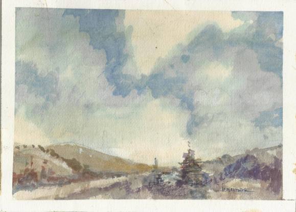 Carlos Enrique Lencinas Gómez. Watercolor on paper. “Sky and countryside”. Hand-signed. 20.5 x 28 cm.