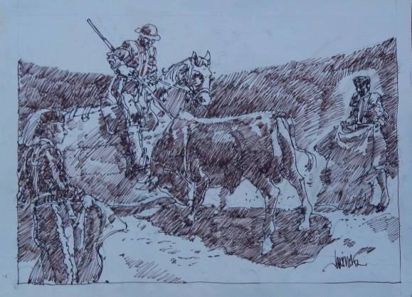 Carlos Enrique Lencinas Gómez. Ink on paper. “Picador. Bulls. Bullfighters”. Hand-signed. 30x41 cm.