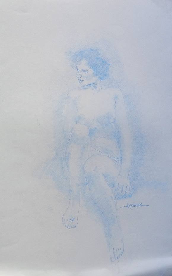 Carlos Enrique Lencinas Gómez. Colored pencil on paper. “Female Nude”. Signed by hand. Drawing. 50x32 cm.