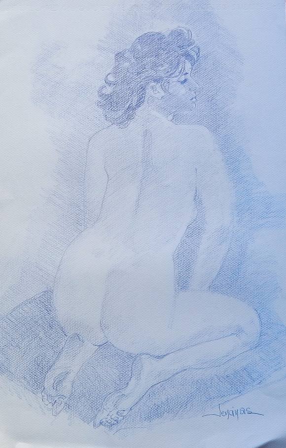 Carlos Enrique Lencinas Gómez. Colored pencil on paper. “Female Nude”. Hand-signed. Drawing. 50x33 cm.