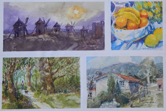 Carlos Enrique Lencinas Gómez. Watercolor on paper. Four scenes: 