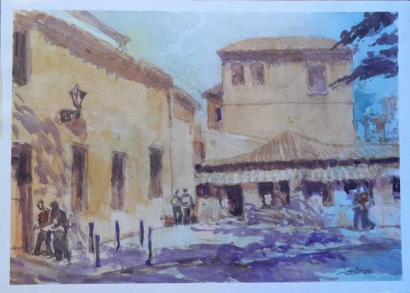 Carlos Enrique Lencinas Gómez. Watercolor on paper. “El Greco’s House. Toledo”. Hand-signed. Mounted on foam board. 33 x 46 cm.