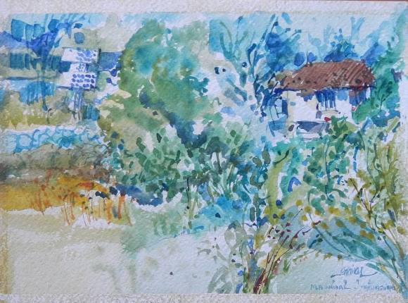 Carlos Enrique Lencinas Gómez. Watercolor on paper. “Mas Nadal. Tarragona. 1992”. Hand-signed. 23x31 cm.