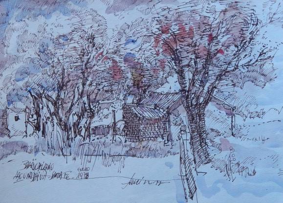 Carlos Enrique Lencinas Gómez. Watercolor and ink on paper. “Laguna Paiva. Santa Fe. 1978”. Hand-signed. Argentina. 24x33 cm.