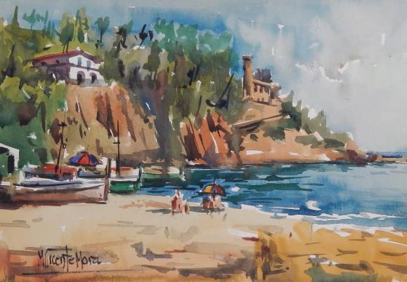 Manuel Vicente Mora. Watercolor on paper. “Lloret de Mar. Costa Brava”. Hand-signed. 24x35 cm.