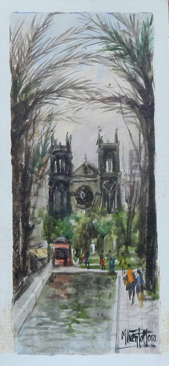 Manuel Vicente Mora. Watercolor on paper. “Saint Lawrence. Water”. Hand-signed. 33x15 cm.