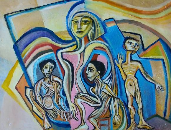 Raul Capitani. Acrylic on canvas “Characters”. Unsigned. 50x65 cm.