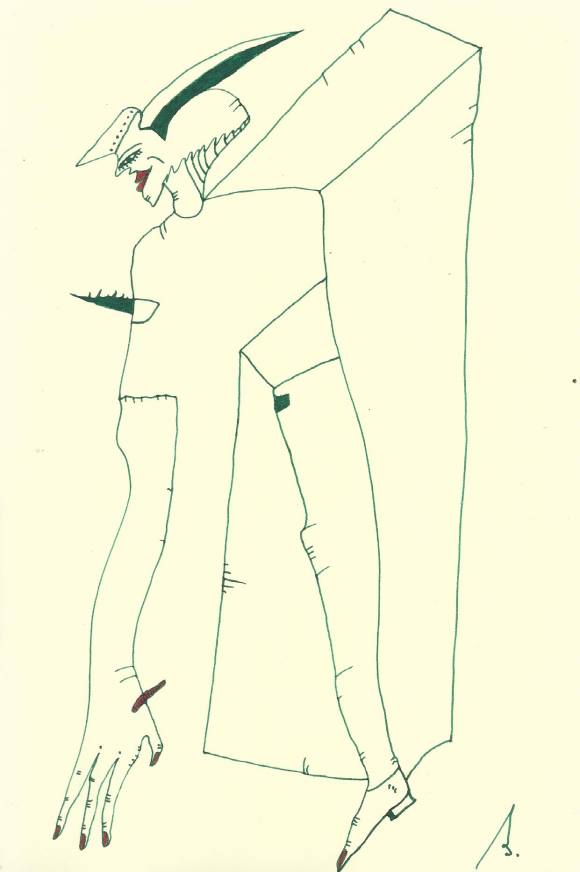Antonio Beneyto. Ink and colored drawing on paper. Surrealism. Hand-signed. 24 x 16 cm.